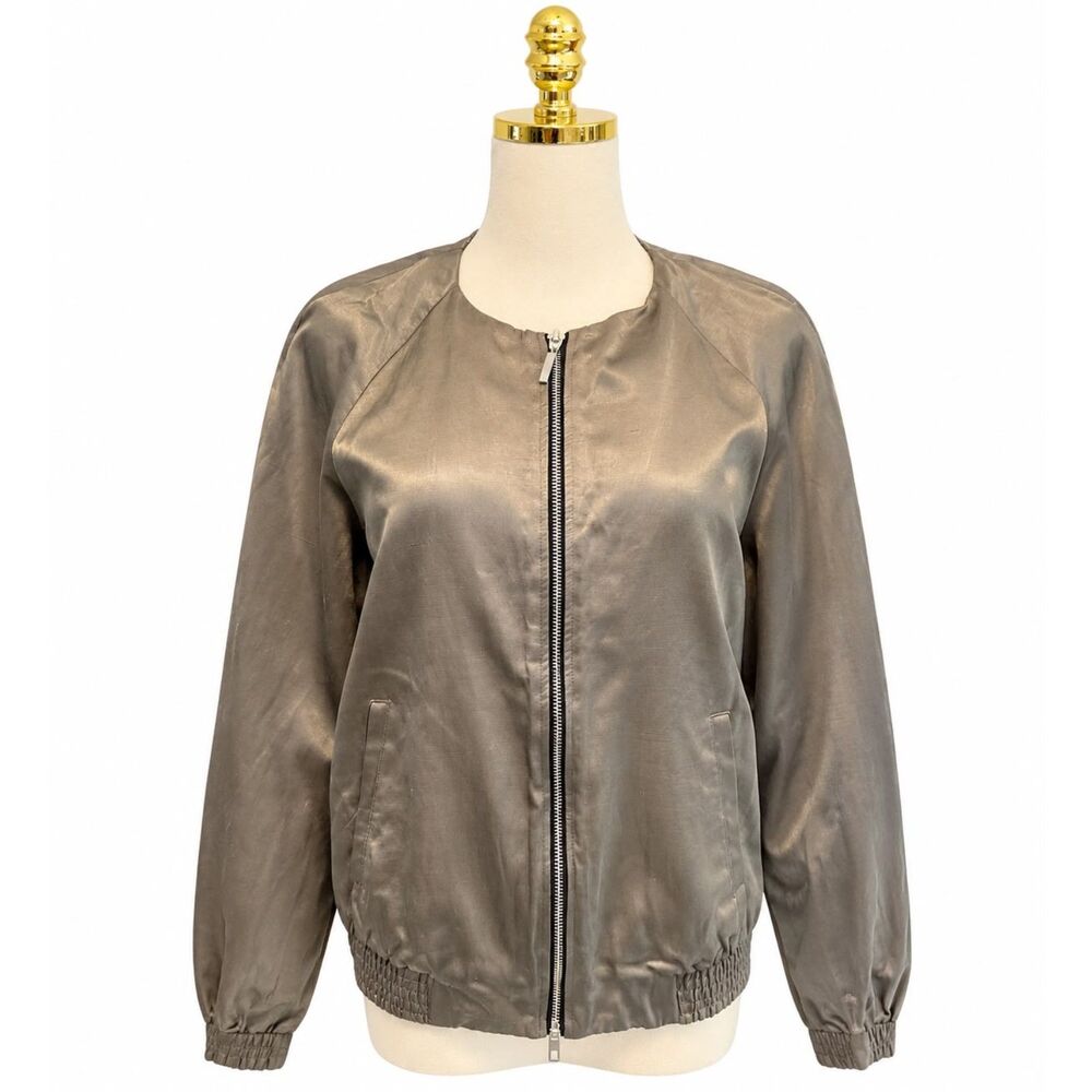ZARA Women’s Satin Bomber Jacket – Gray/Taupe – Size XS